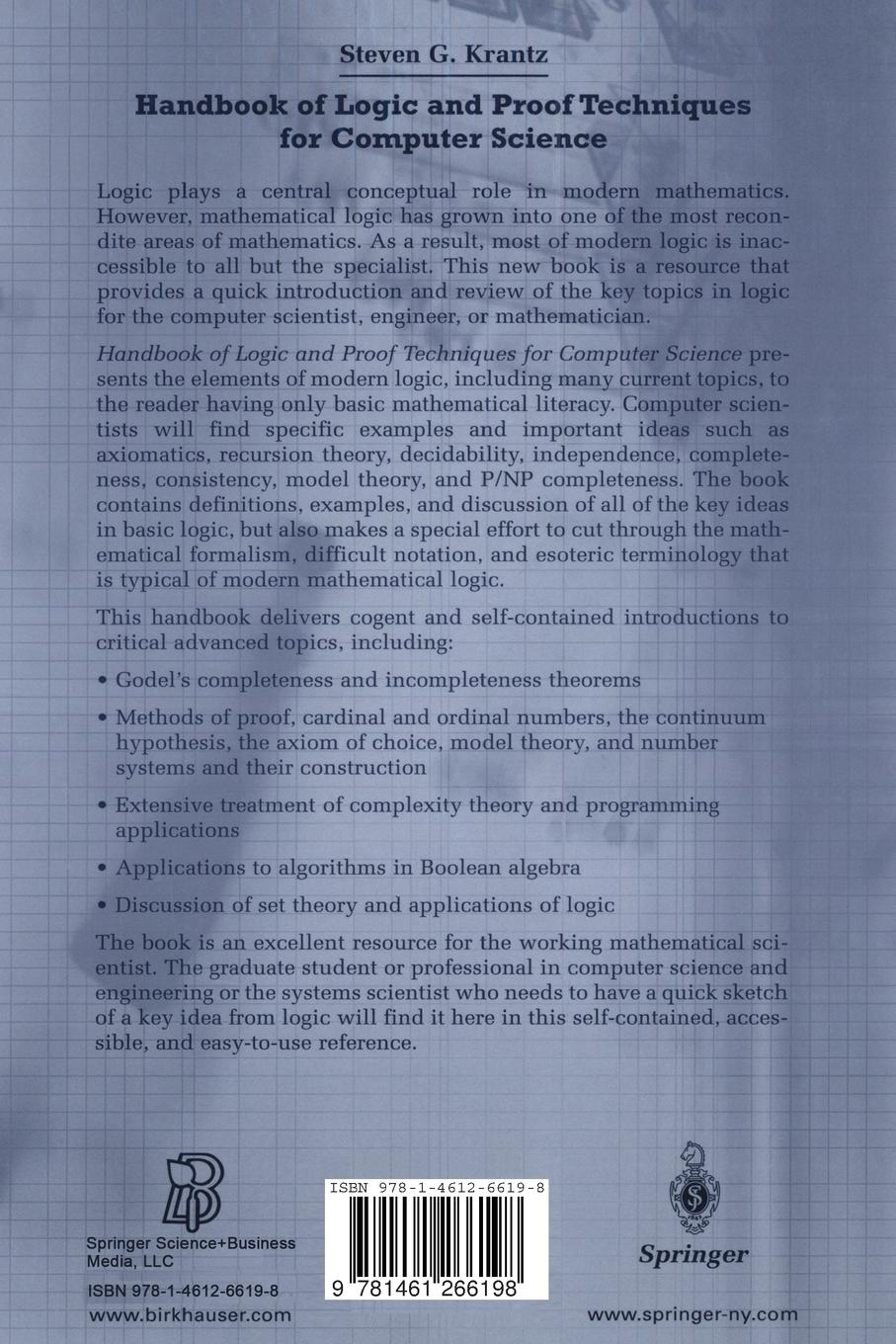 Rückseitencover Handbook of Logic and Proof Techniques for Computer Science