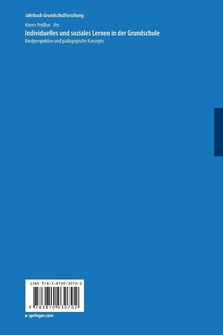Rückseitencover Individuelles und soziales Lernen in der Grundschule