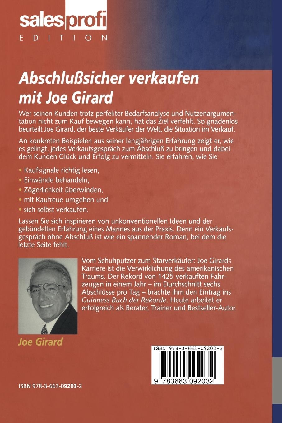 Rückseitencover Abschlußsicher verkaufen mit Joe Girard