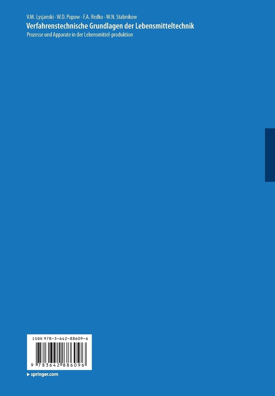 Rückseitencover Verfahrenstechnische Grundlagen der Lebensmitteltechnik