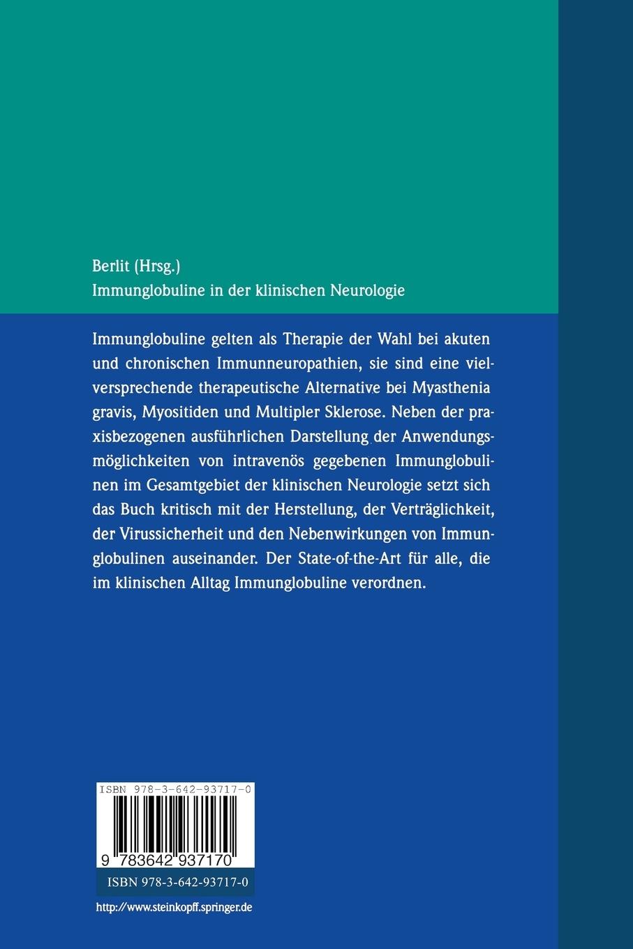 Rückseitencover Immunglobuline in der klinischen Neurologie