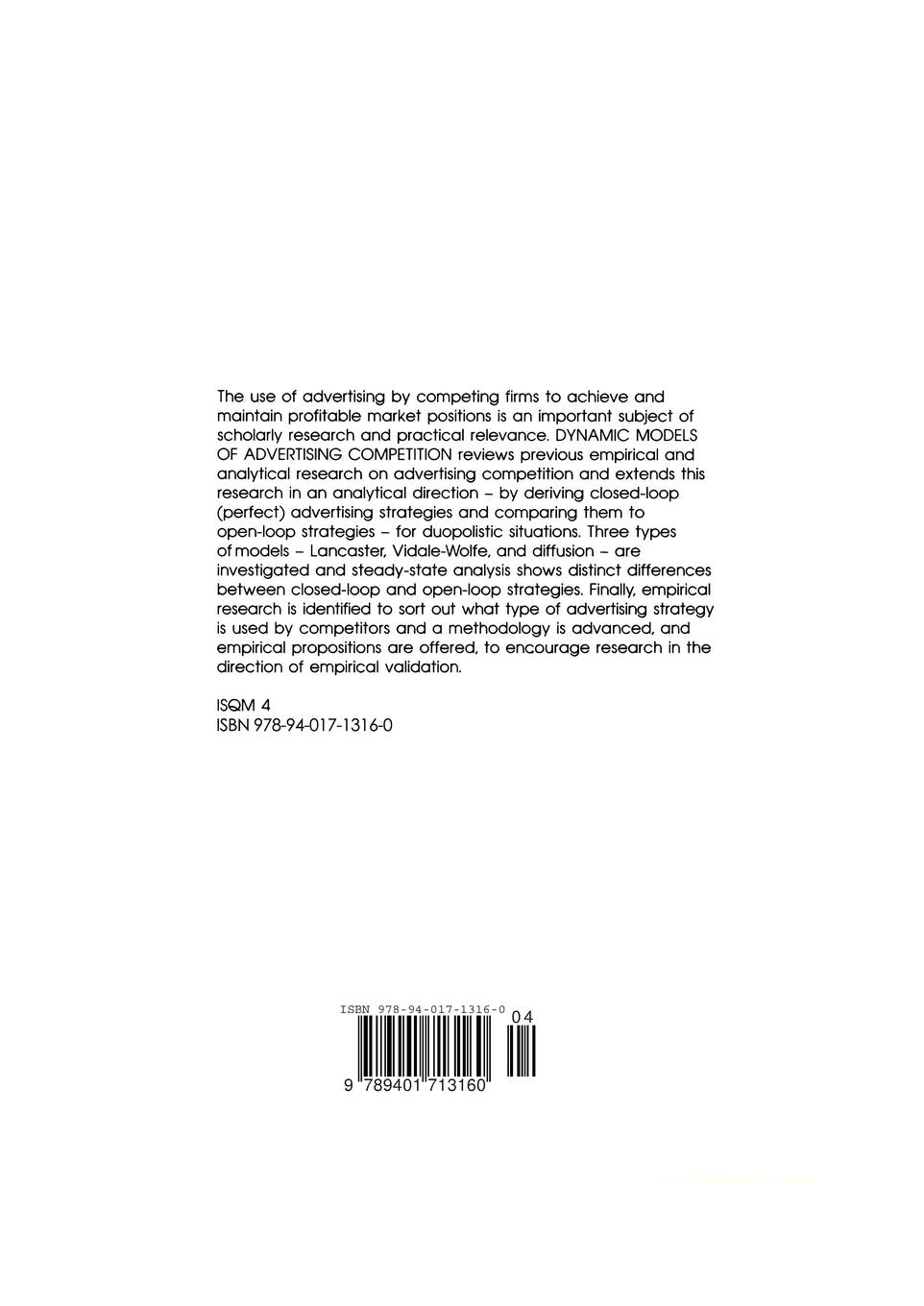 Rückseitencover Dynamic Models of Advertising Competition