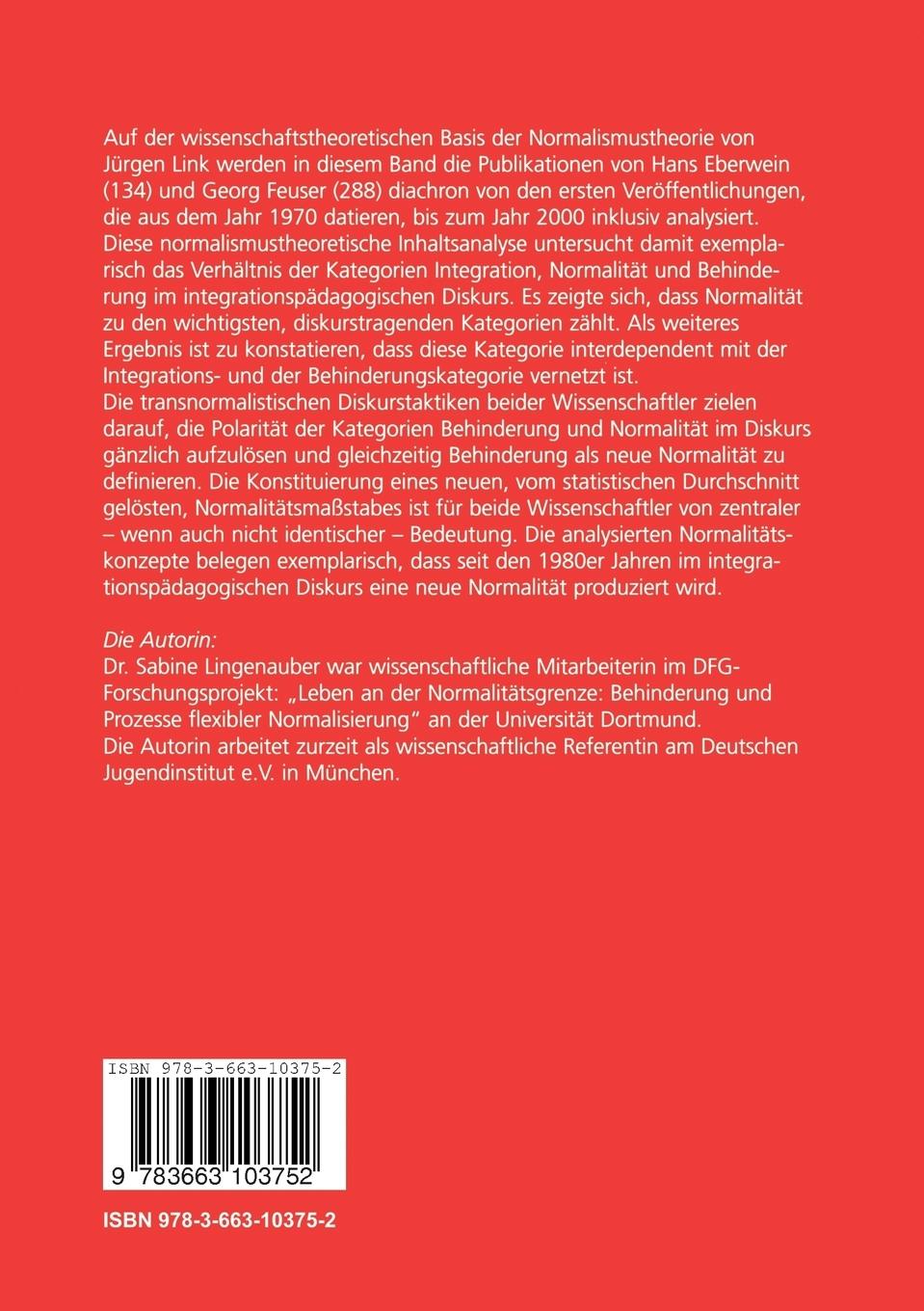 Rückseitencover Integration, Normalität und Behinderung