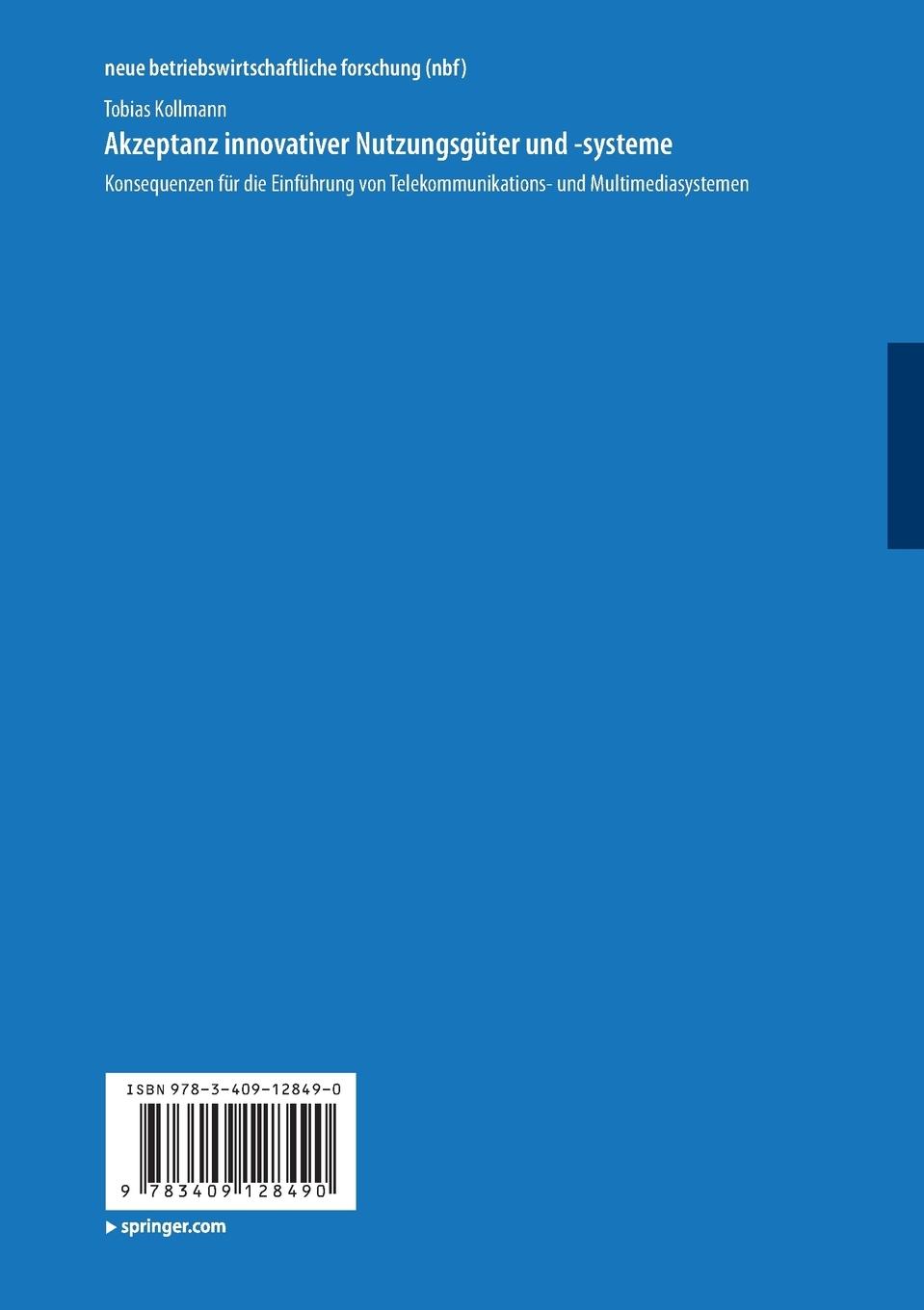 Rückseitencover Akzeptanz innovativer Nutzungsgüter und -systeme