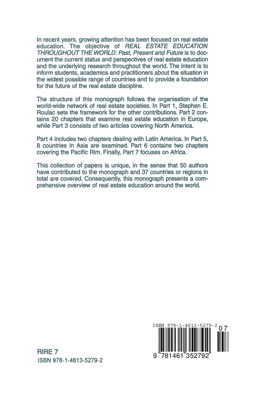 Rückseitencover Real Estate Education Throughout the World: Past, Present and Future