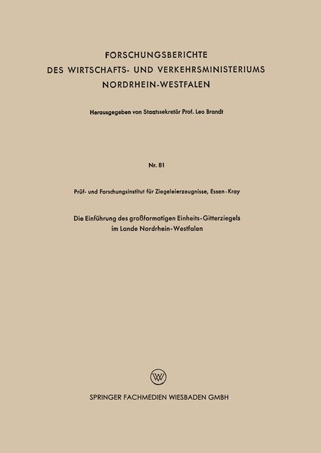 Vorderes Coverbild Die Einführung des großformatigen Einheits-Gitterziegels im Lande Nordrhein-Westfalen
