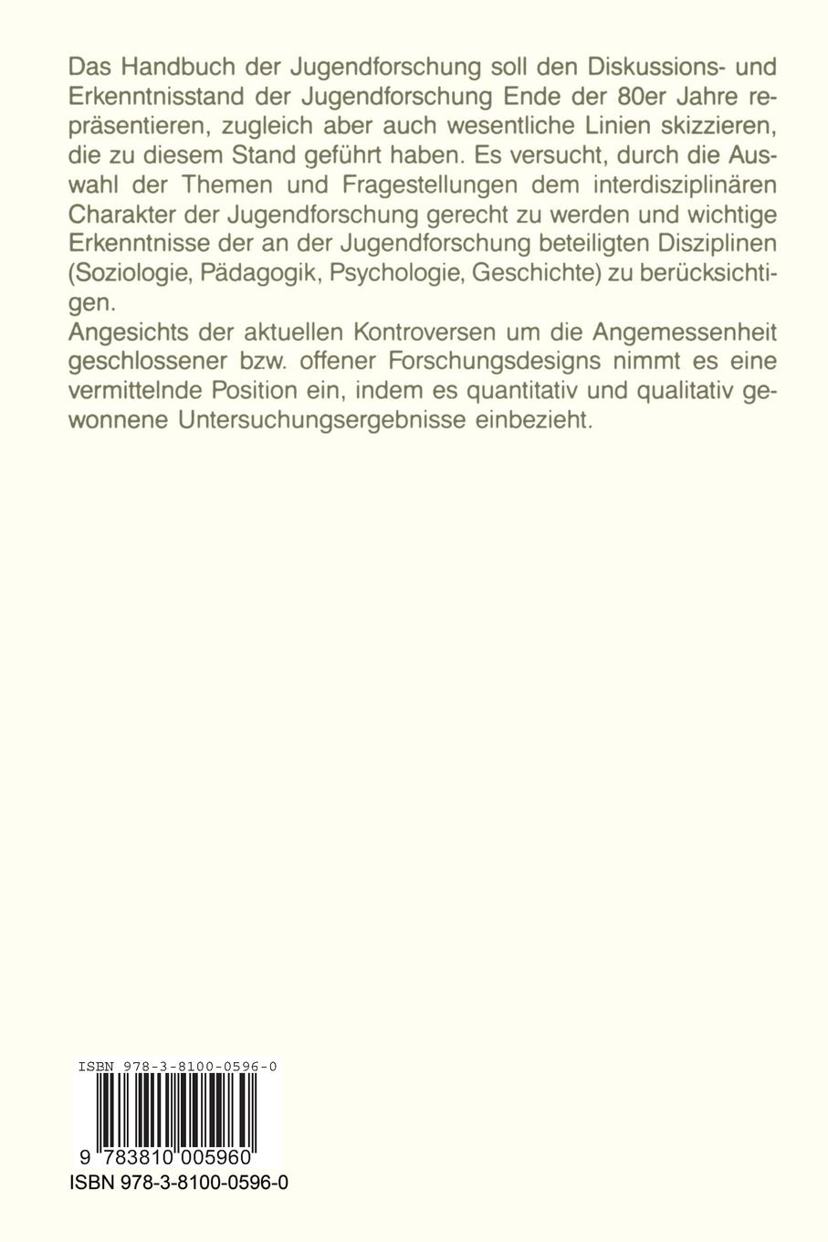 Rückseitencover Handbuch der Jugendforschung