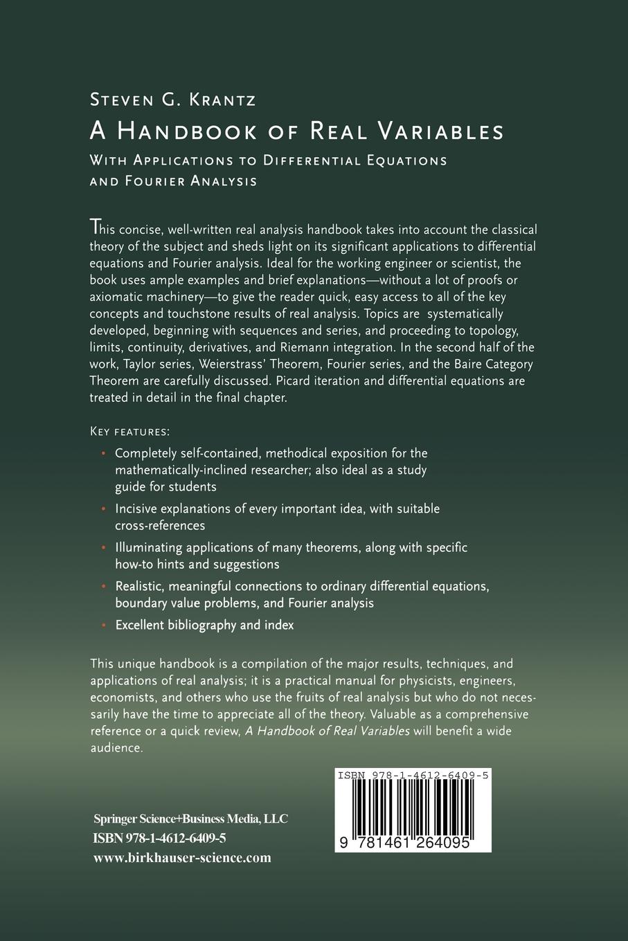 Rückseitencover A Handbook of Real Variables