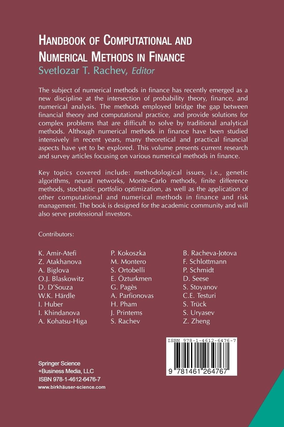 Rückseitencover Handbook of Computational and Numerical Methods in Finance