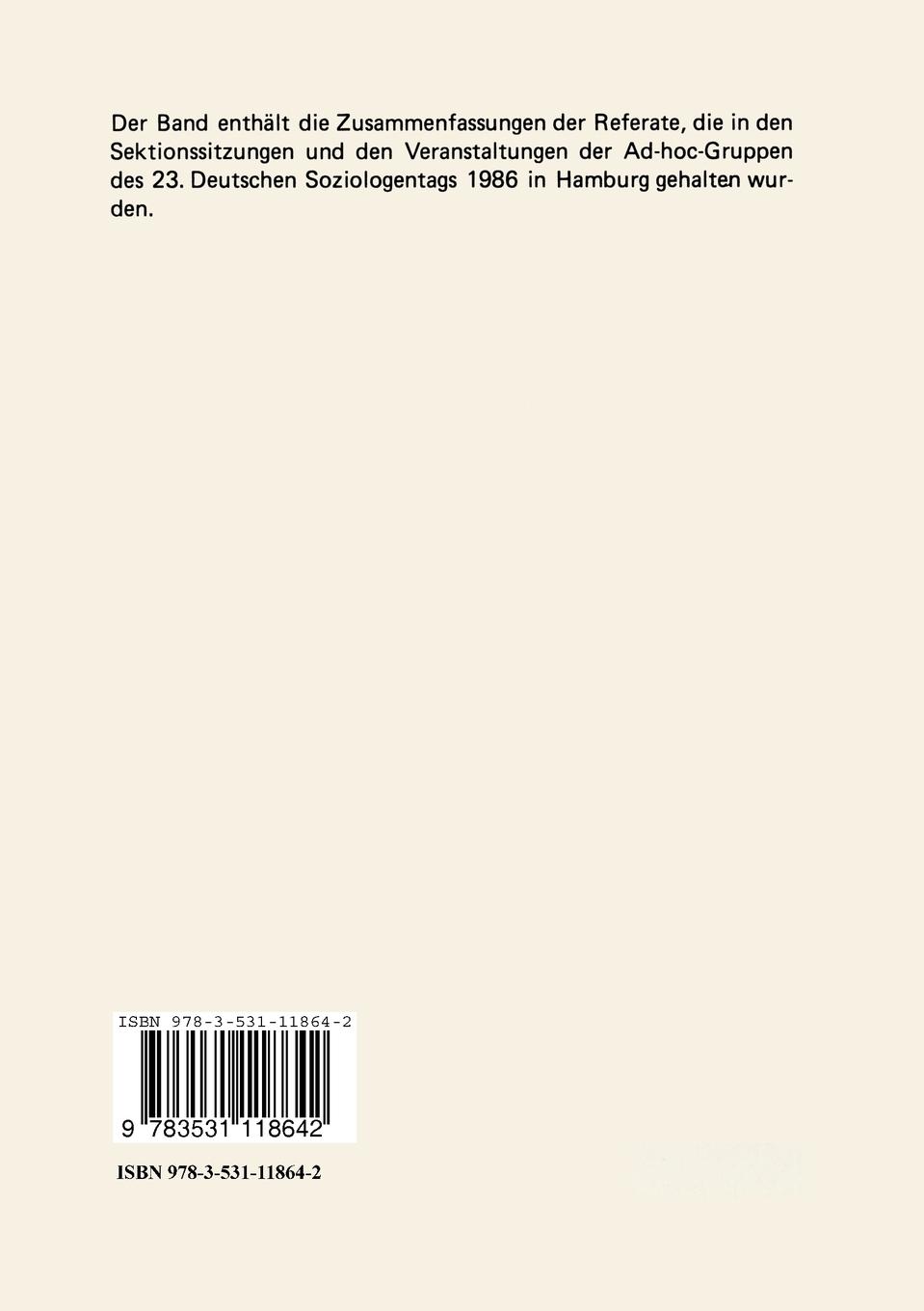 Rückseitencover 23. Deutscher Soziologentag 1986