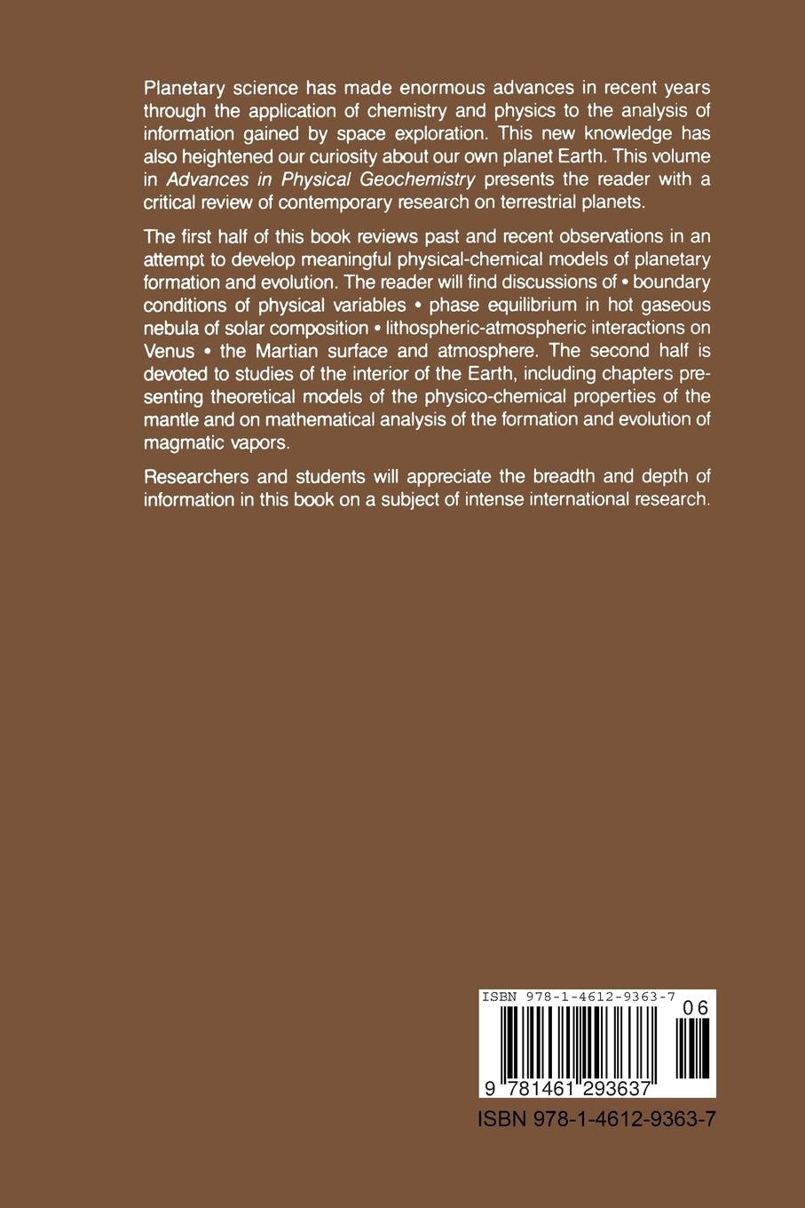 Rückseitencover Chemistry and Physics of Terrestrial Planets