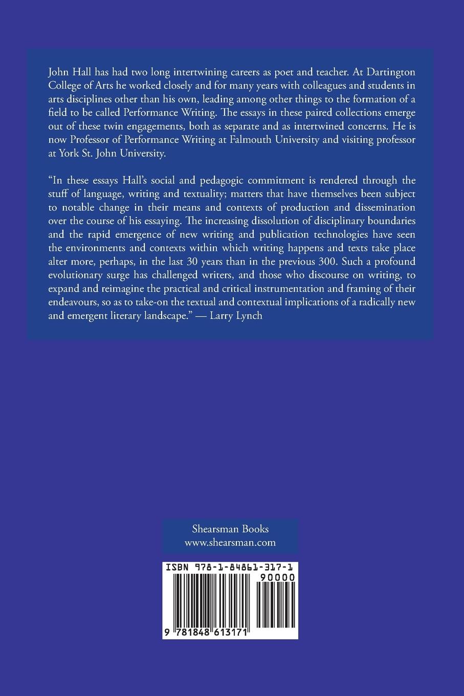 Rückseitencover Essays on Performance Writing, Poetics and Poetry, Vol. 1