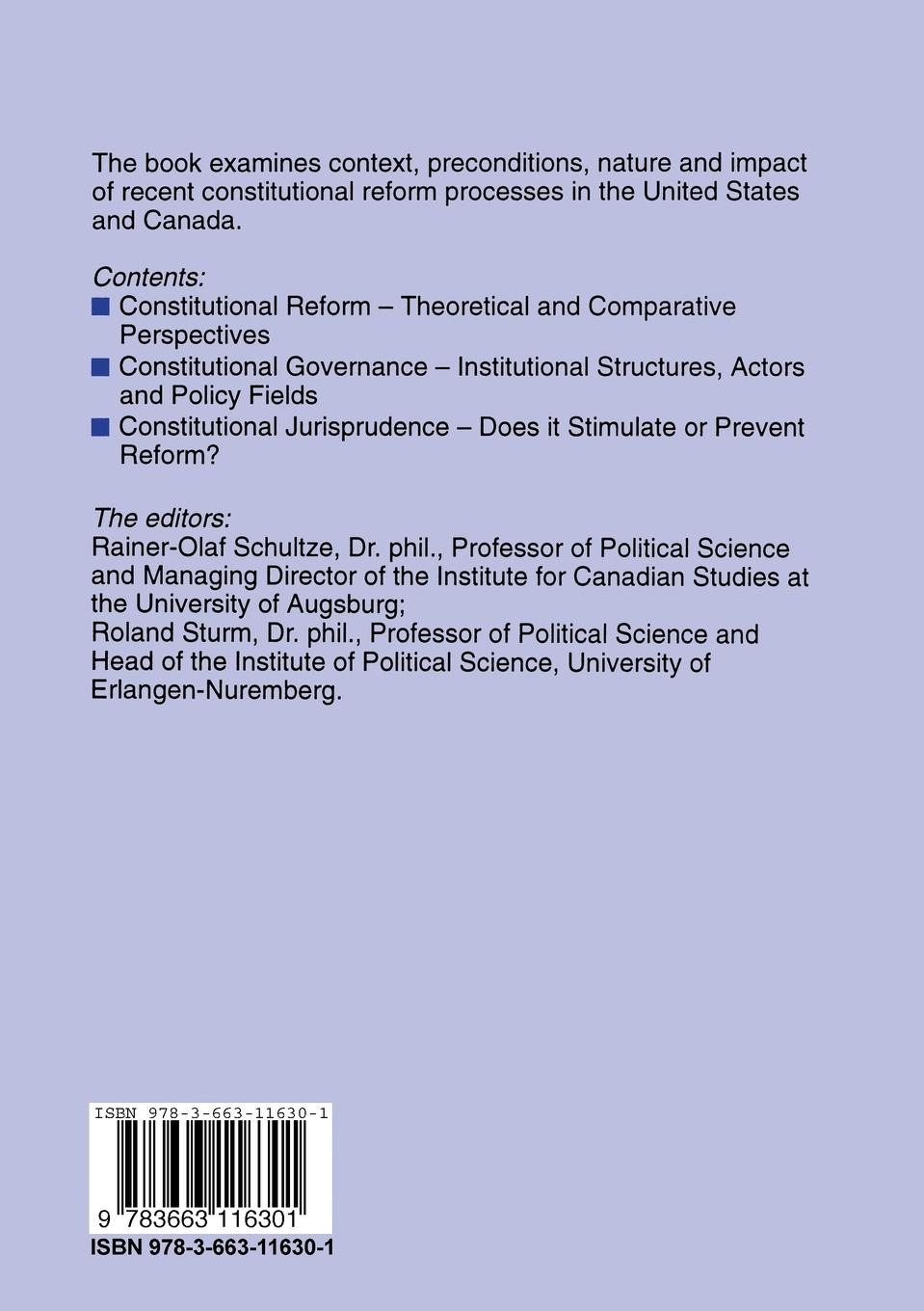 Rückseitencover The Politics of Constitutional Reform in North America