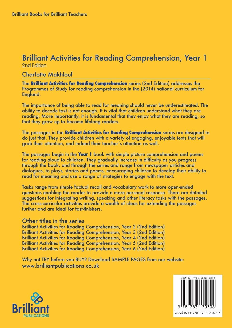 Rückseitencover Brilliant Activities for Reading Comprehension, Year 1 (2nd Edition)