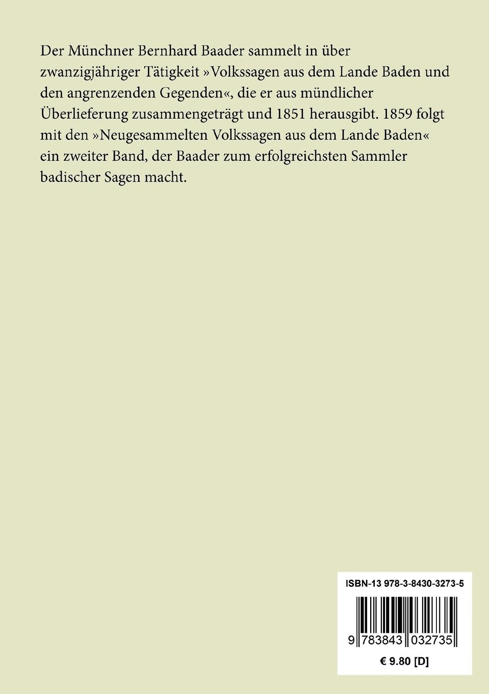 Rückseitencover Neugesammelte Volkssagen aus dem Lande Baden