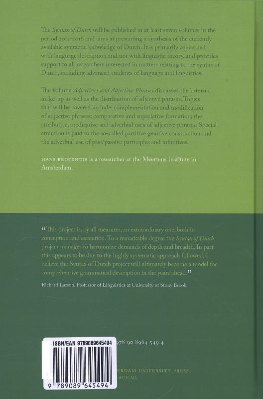 Rückseitencover Syntax of Dutch: Adjectives and Adjective Phrases