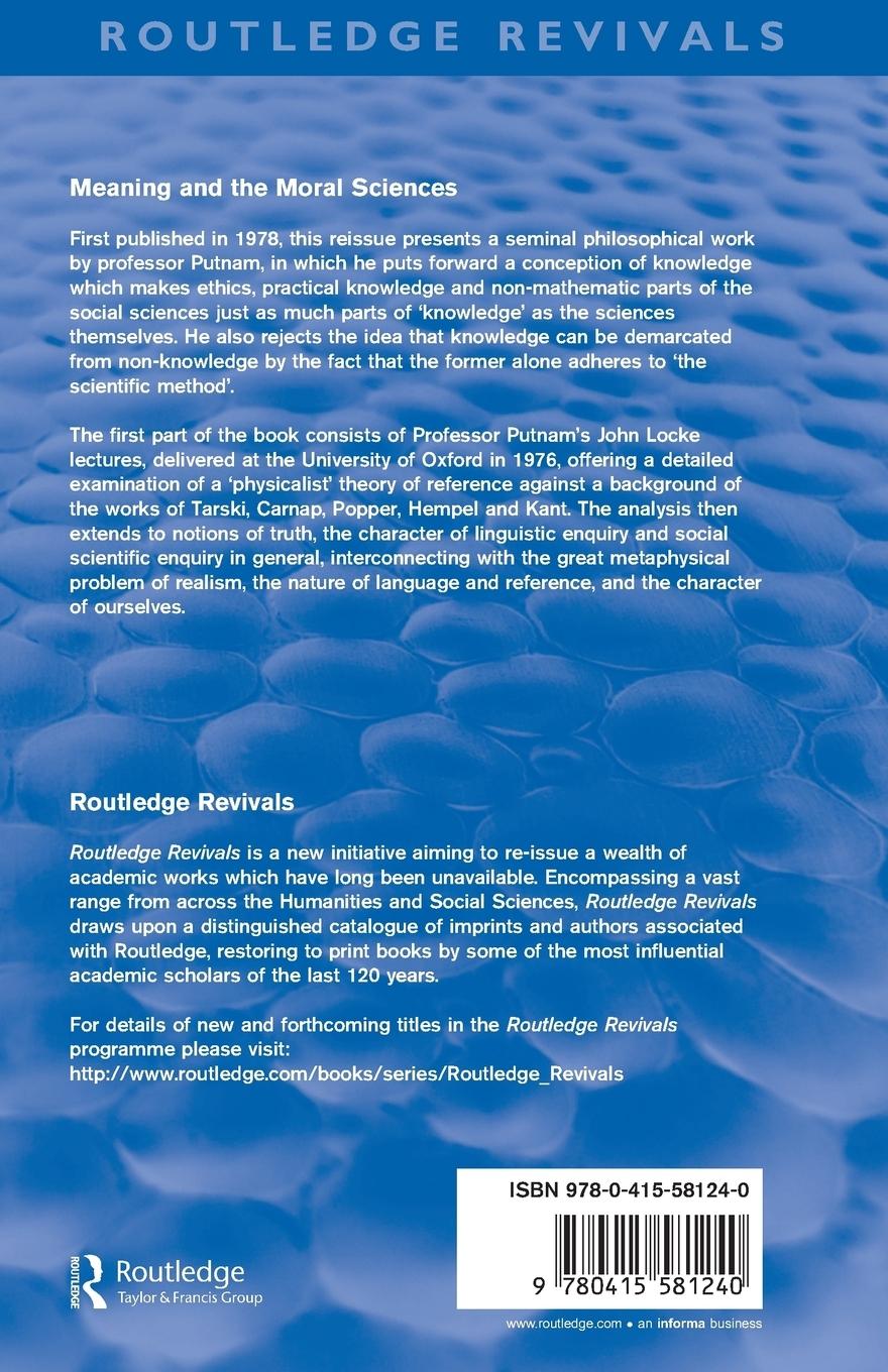 Rückseitencover Meaning and the Moral Sciences (Routledge Revivals)