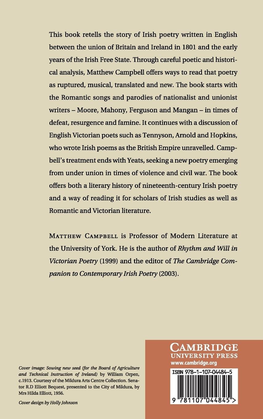 Rückseitencover Irish Poetry under the Union, 1801-1924