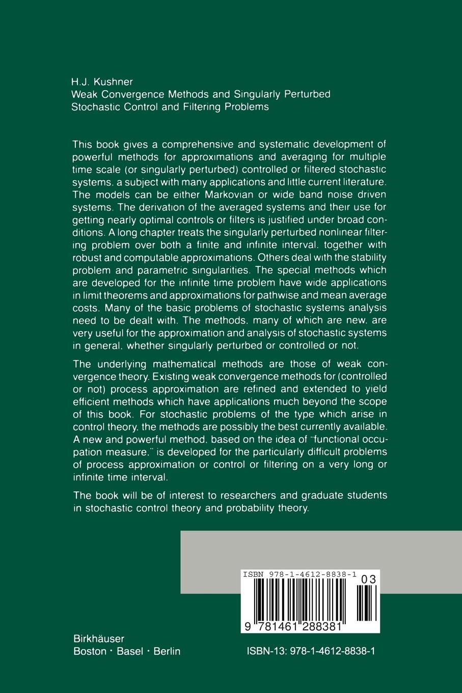 Rückseitencover Weak Convergence Methods and Singularly Perturbed Stochastic Control and Filtering Problems