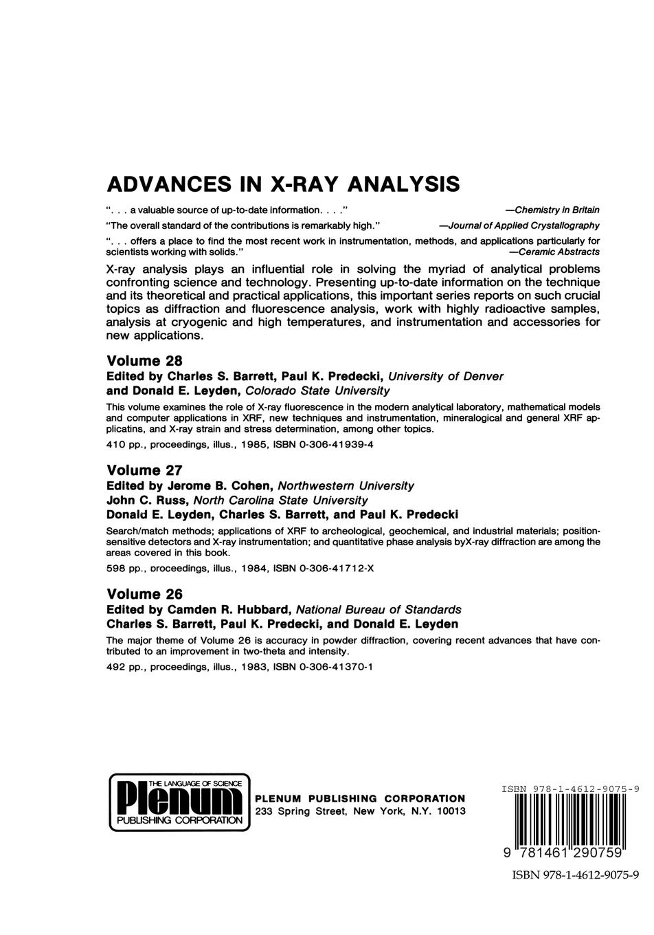 Rückseitencover Advances in X-Ray Analysis