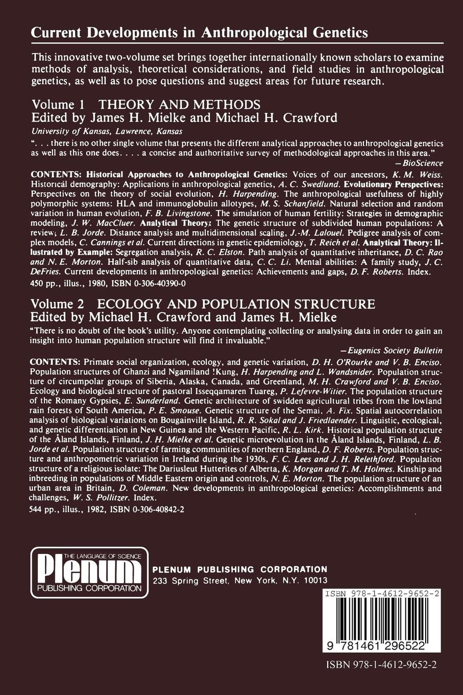 Rückseitencover Current Developments in Anthropological Genetics