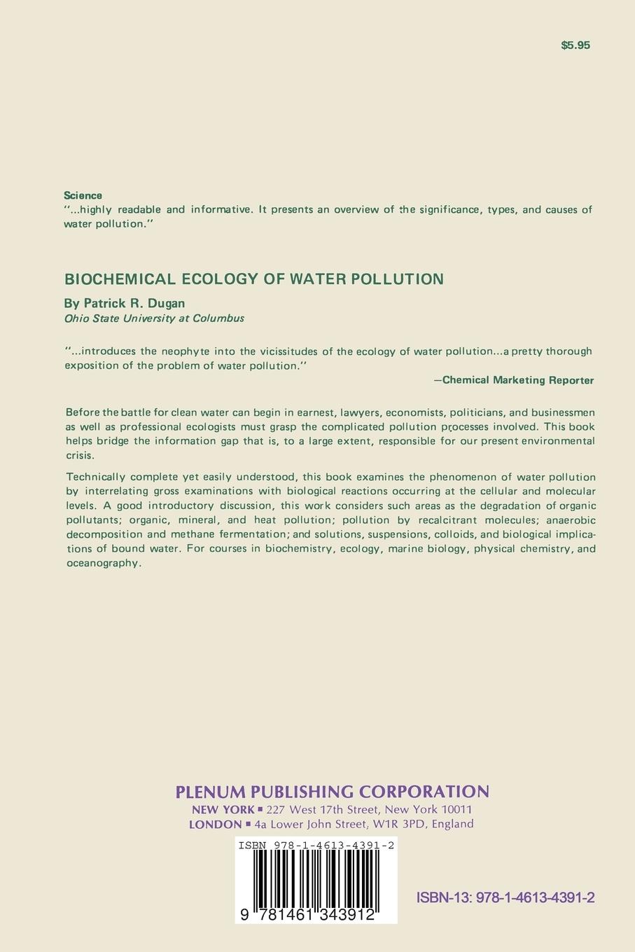 Rückseitencover Biochemical Ecology of Water Pollution
