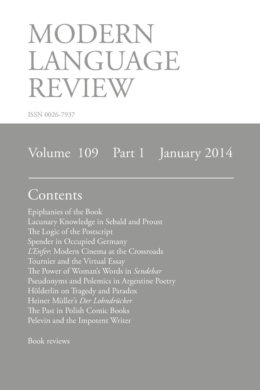 Vorderes Coverbild Modern Language Review (109