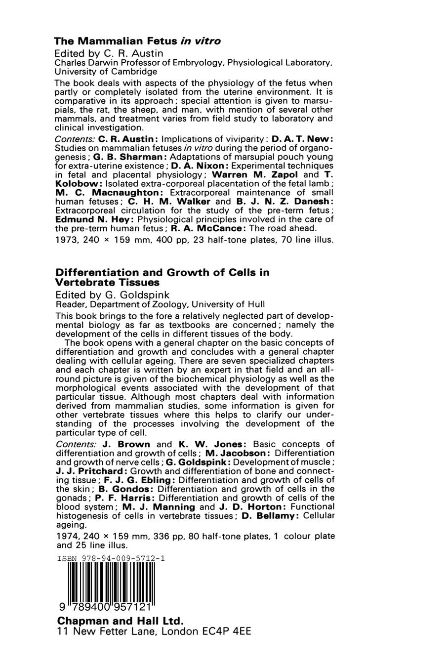 Rückseitencover Developments of the Avian Embryo