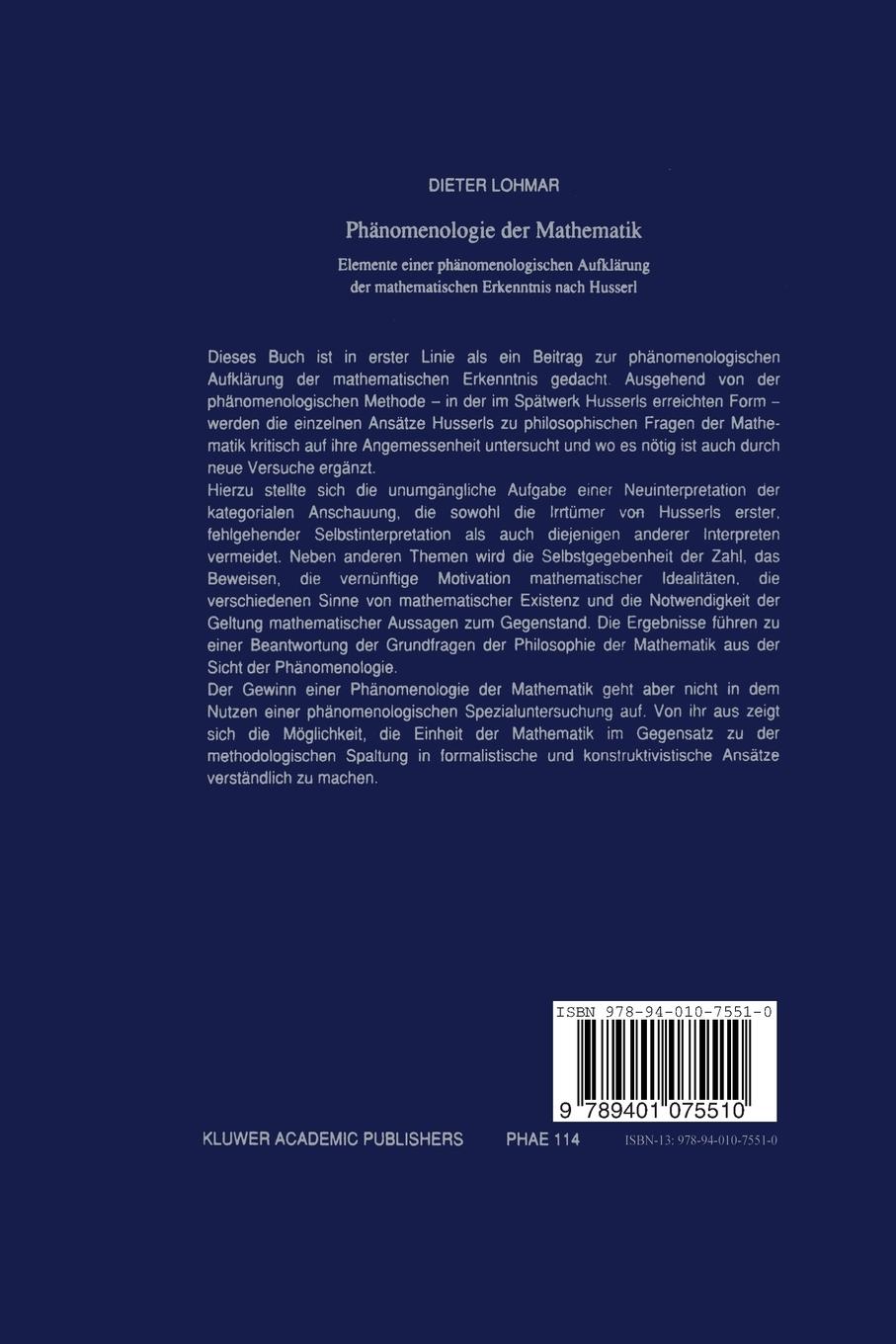 Rückseitencover Phänomenologie der Mathematik