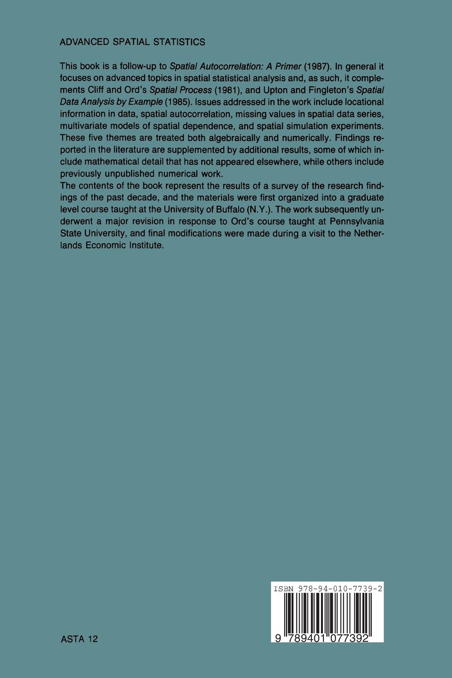Rückseitencover Advanced Spatial Statistics