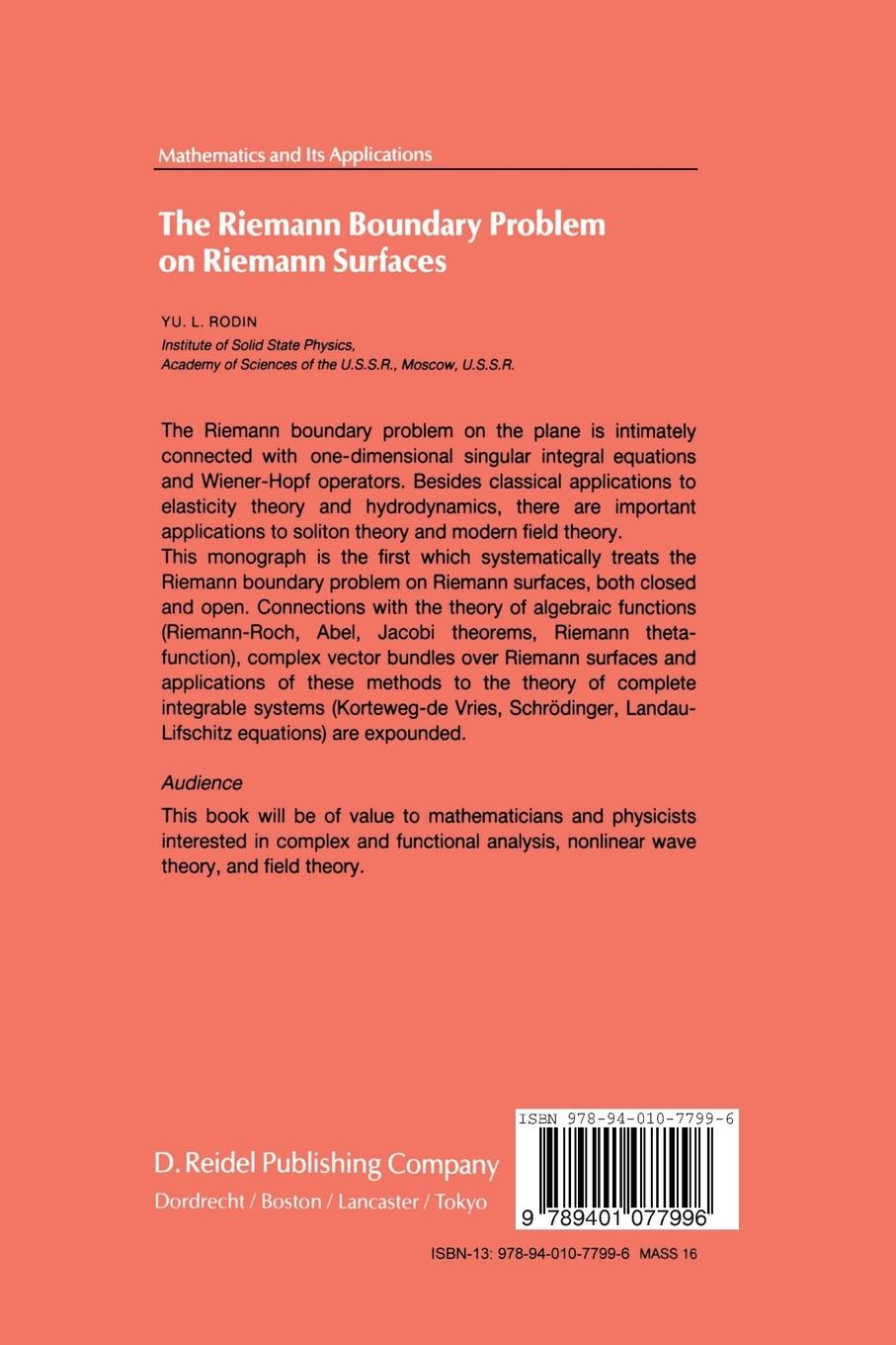 Rückseitencover The Riemann Boundary Problem on Riemann Surfaces