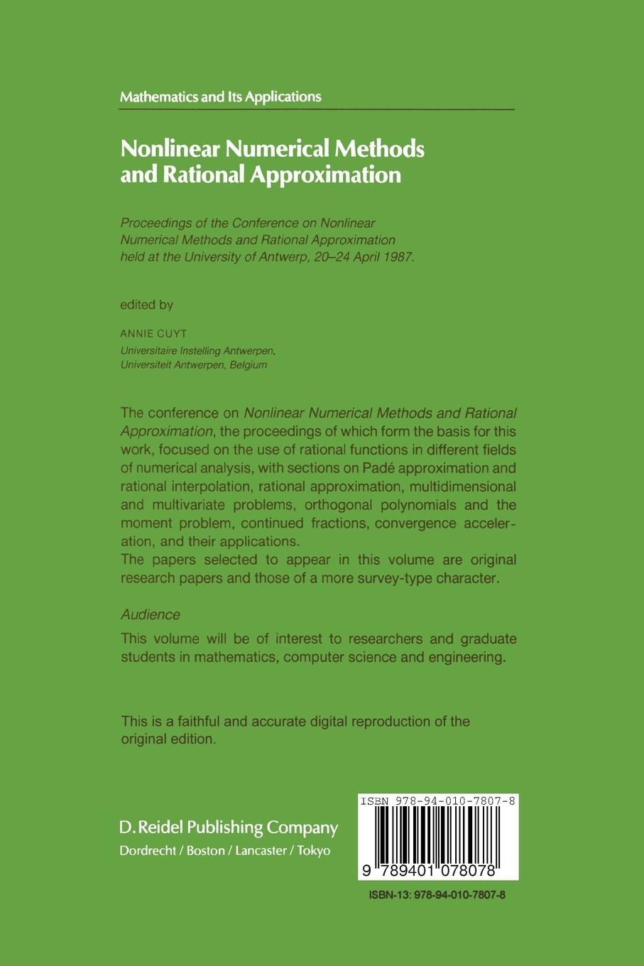 Rückseitencover Nonlinear Numerical Methods and Rational Approximation