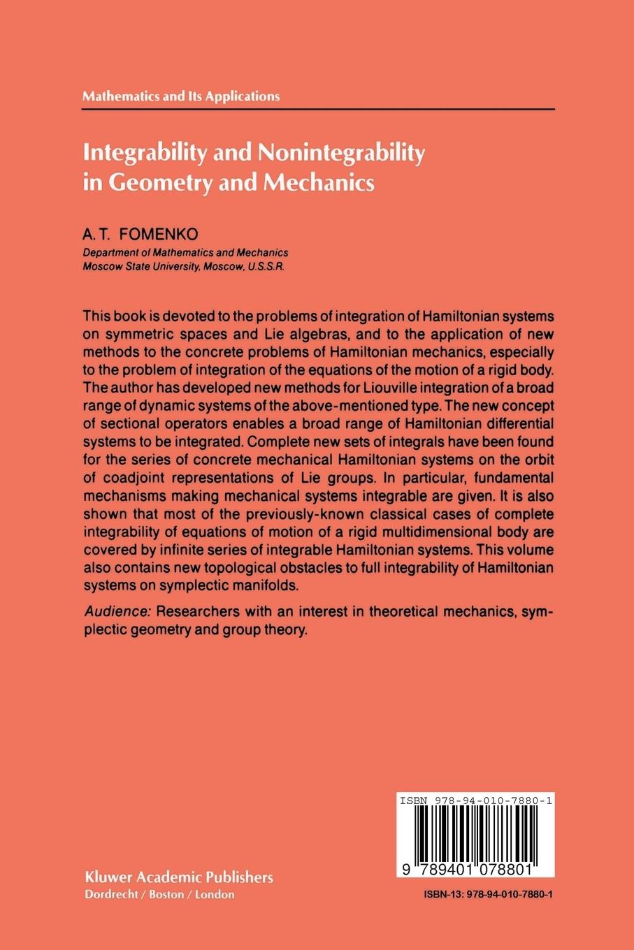 Rückseitencover Integrability and Nonintegrability in Geometry and Mechanics