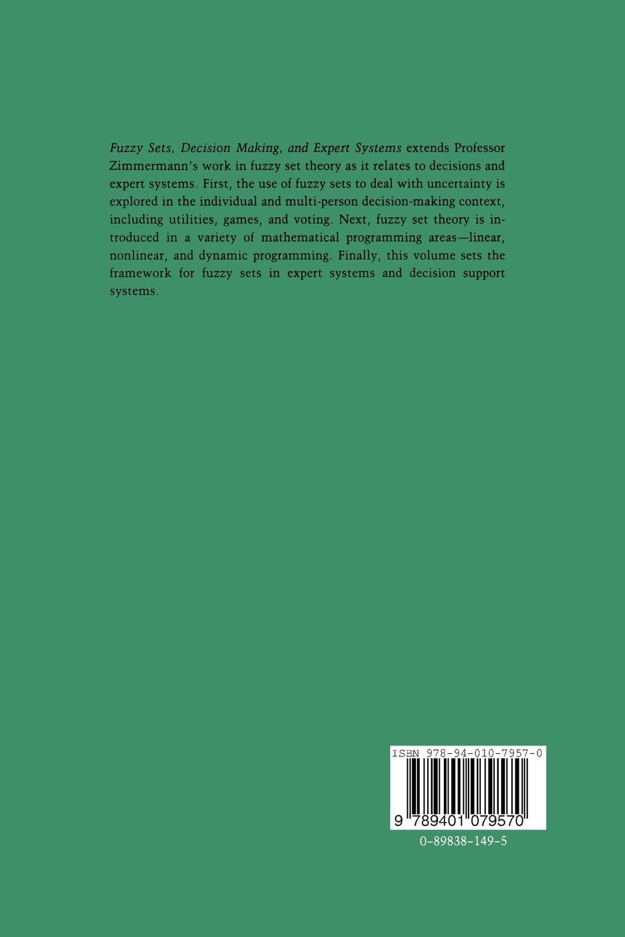 Rückseitencover Fuzzy Sets, Decision Making, and Expert Systems