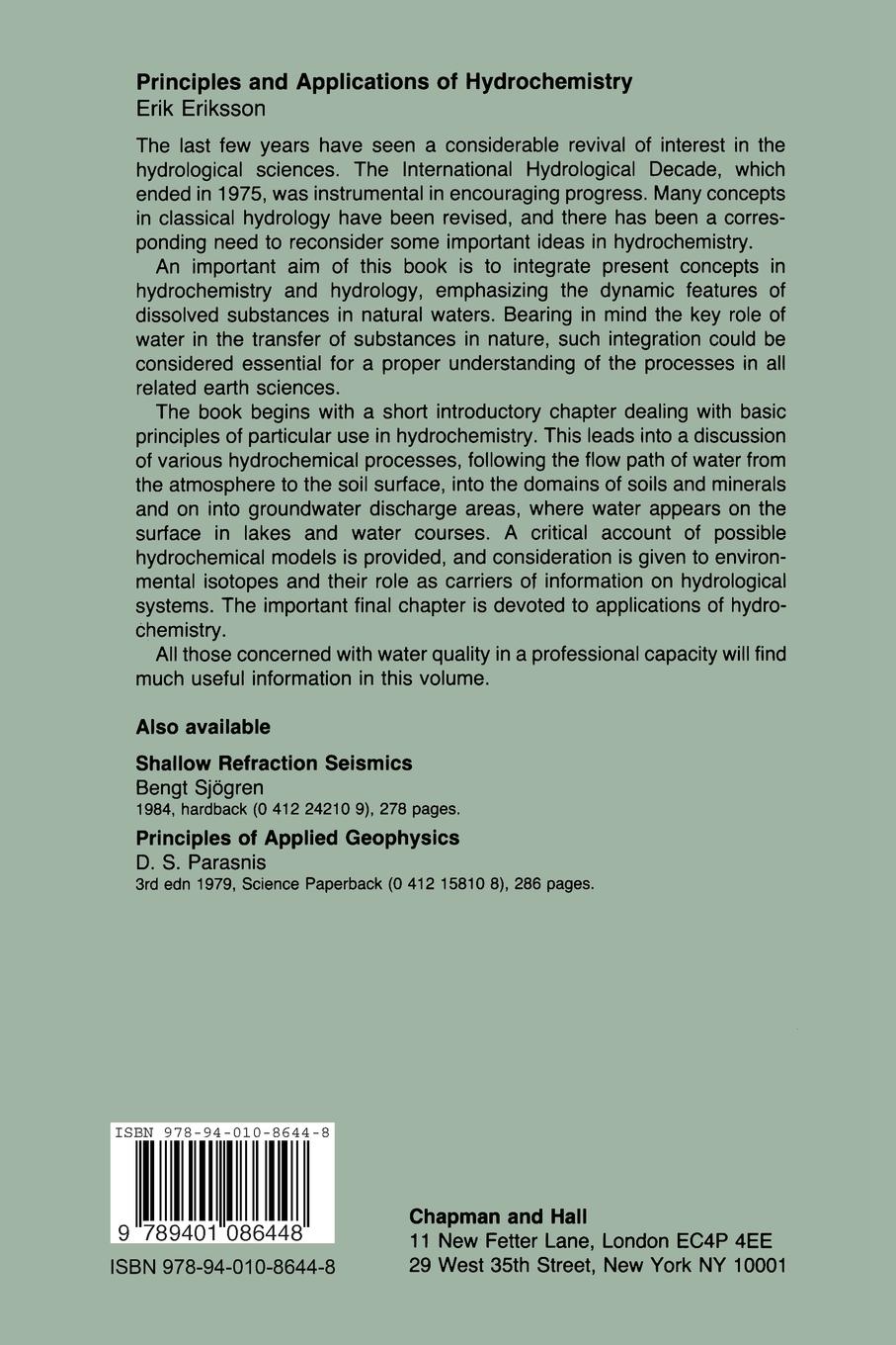 Rückseitencover Principles and Applications of Hydrochemistry