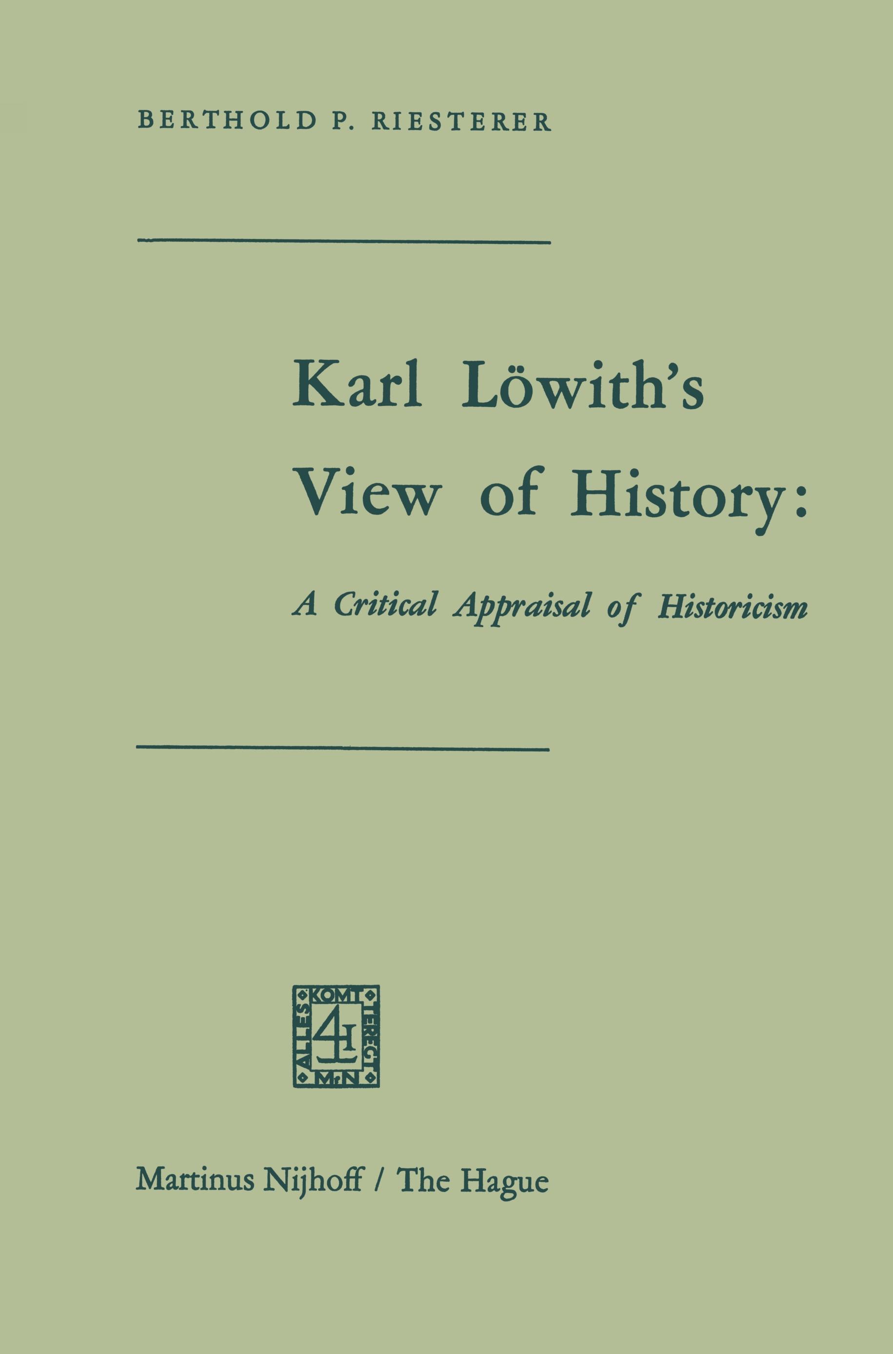 Vorderes Coverbild Karl Löwith's View of History: A Critical Appraisal of Historicism