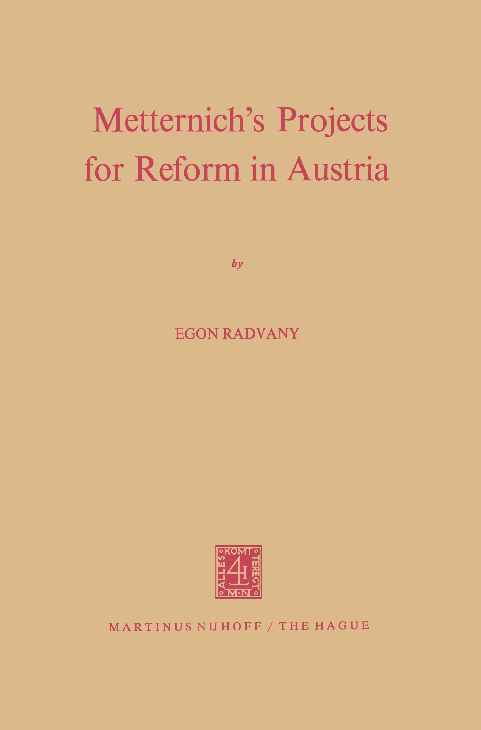 Vorderes Coverbild Metternich's Projects for Reform in Austria