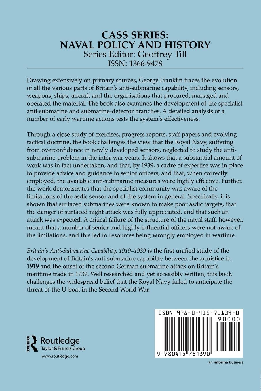 Rückseitencover Britain's Anti-submarine Capability 1919-1939