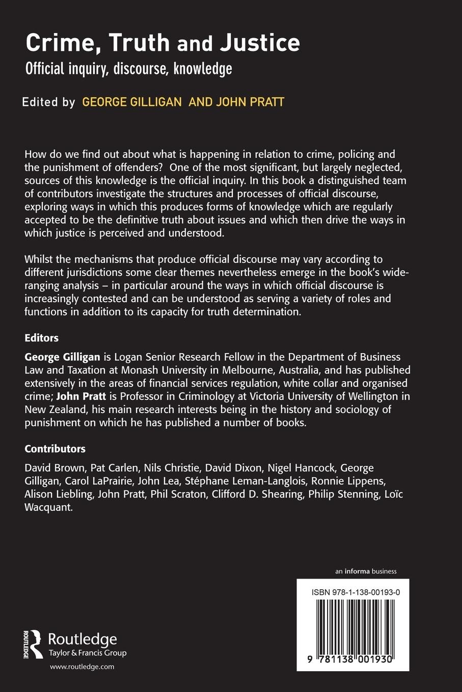 Rückseitencover Crime, Truth and Justice