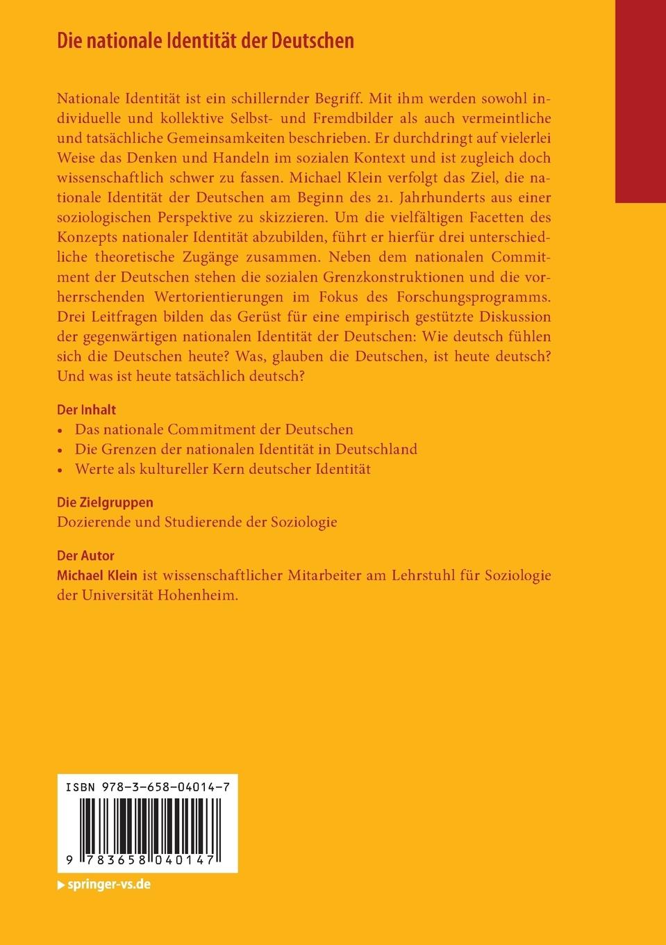 Rückseitencover Die nationale Identität der Deutschen