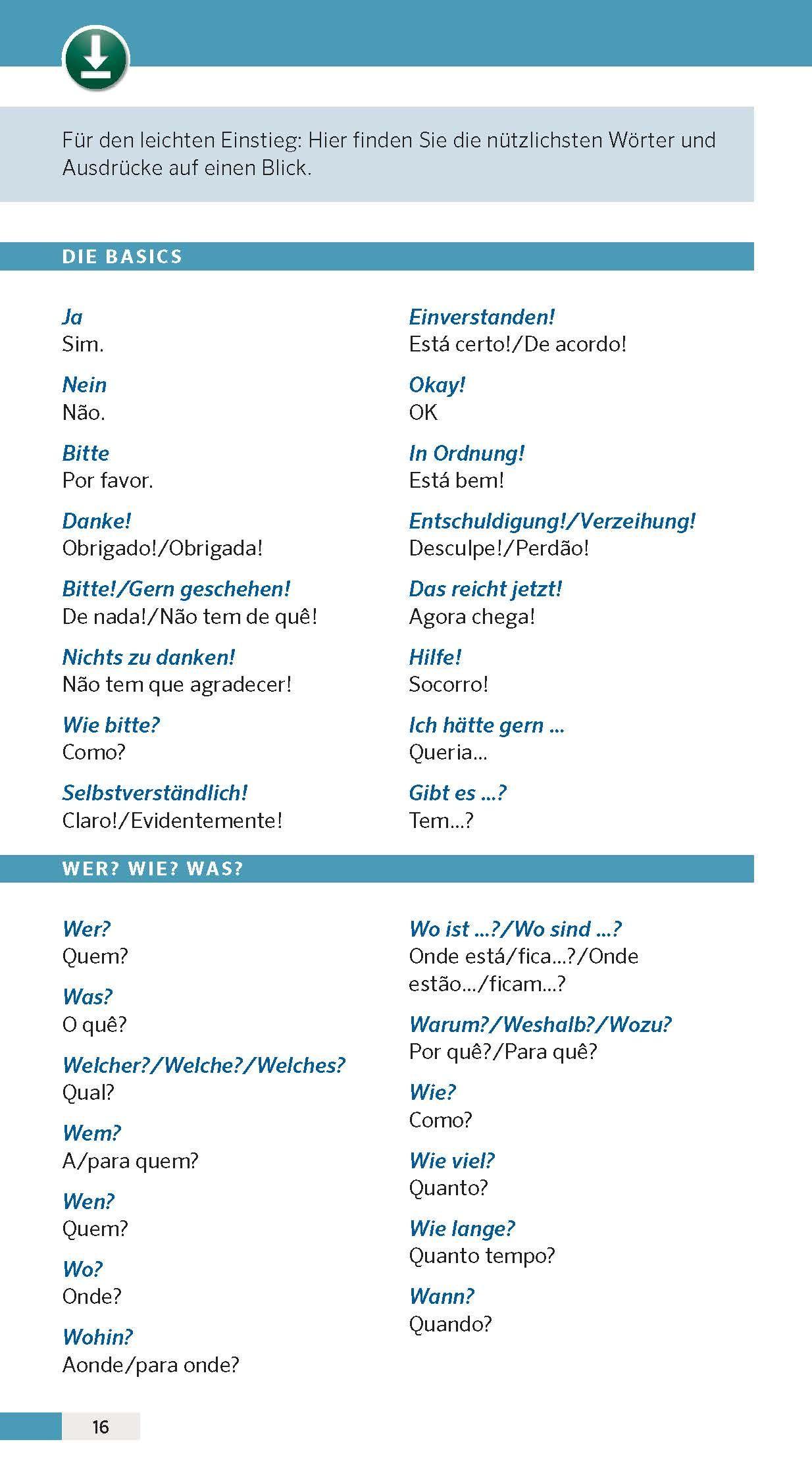 Beispielinhalt (Bild) PONS Reise-Sprachführer Brasilianisch