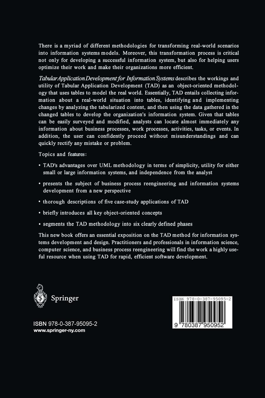 Rückseitencover Tabular Application Development for Information Systems
