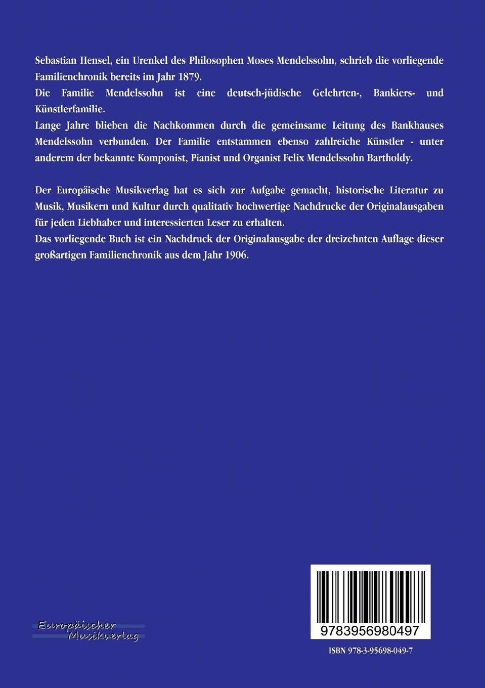 Rückseitencover Die Familie Mendelssohn 1827 - 1847