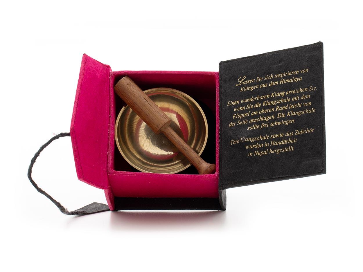 Beispielinhalt (Bild) Mini-Klangschale in Box (schwarz / pink)
