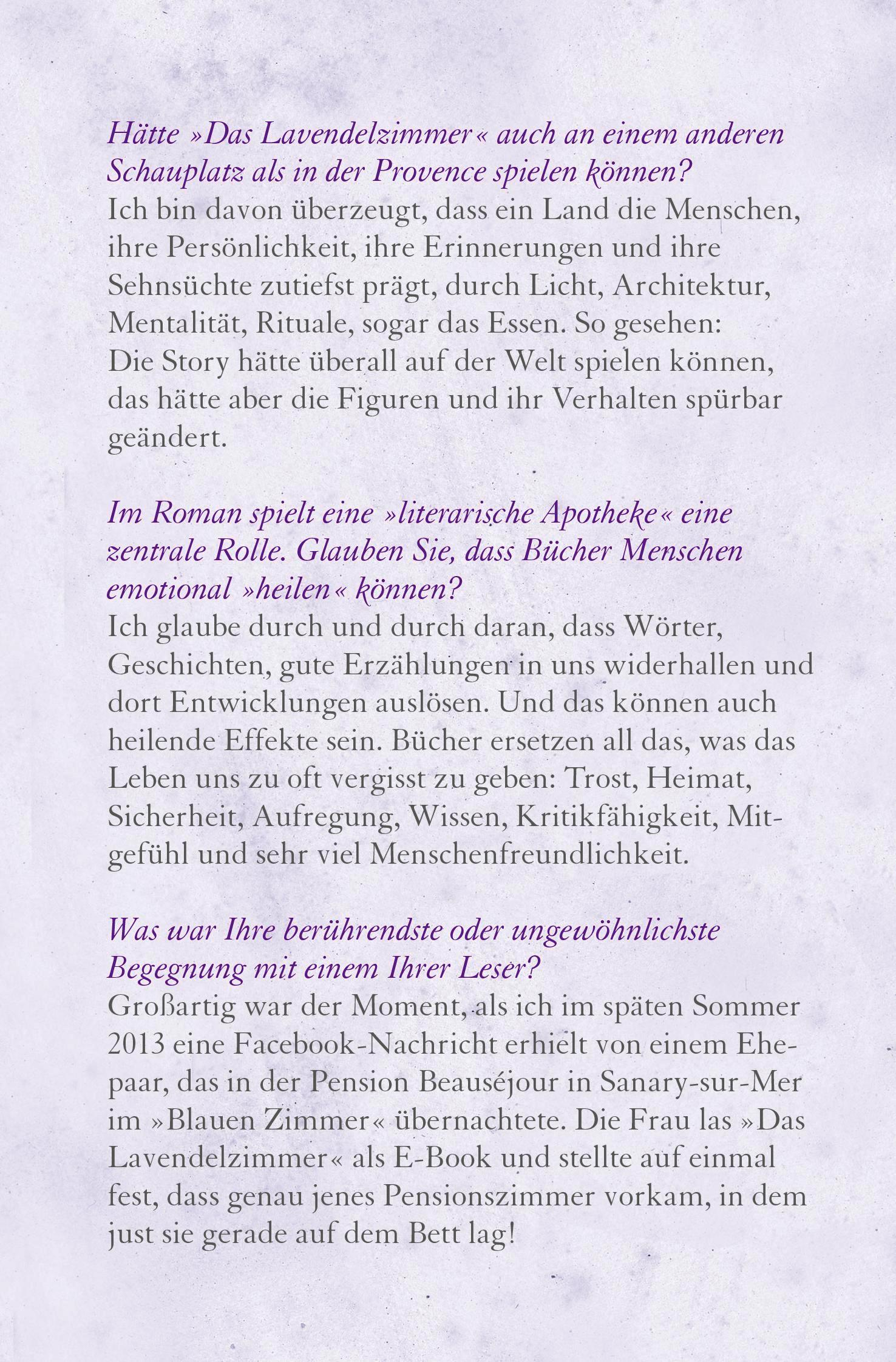 Beispielinhalt (Bild) Das Lavendelzimmer