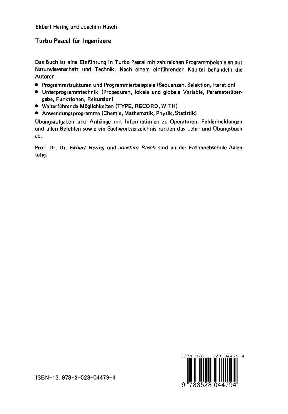 Rückseitencover Turbo Pascal für Ingenieure
