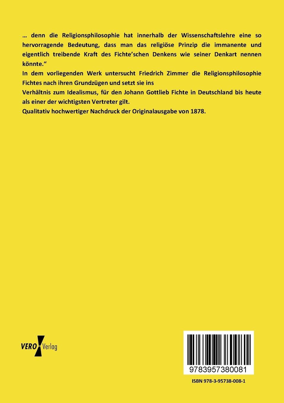 Rückseitencover Johann Gottlieb Fichtes Religionsphilosophie