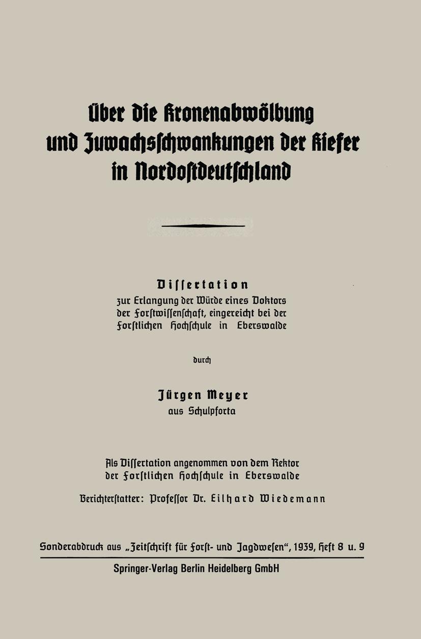 Vorderes Coverbild Über die Kronenabwölbung und Zuwachsschwankungen der Kiefer in Nordostdeutschland