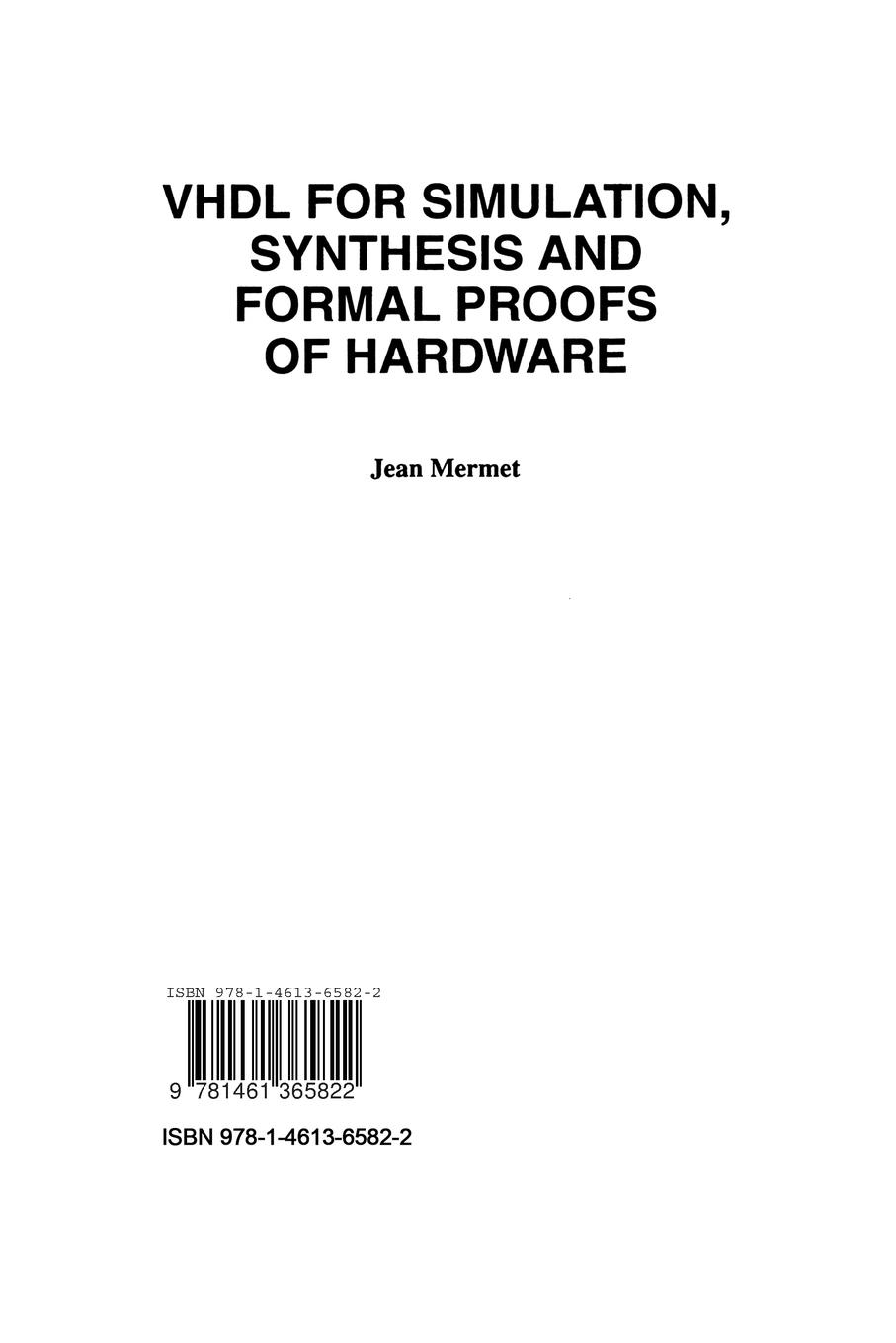 Rückseitencover VHDL for Simulation, Synthesis and Formal Proofs of Hardware