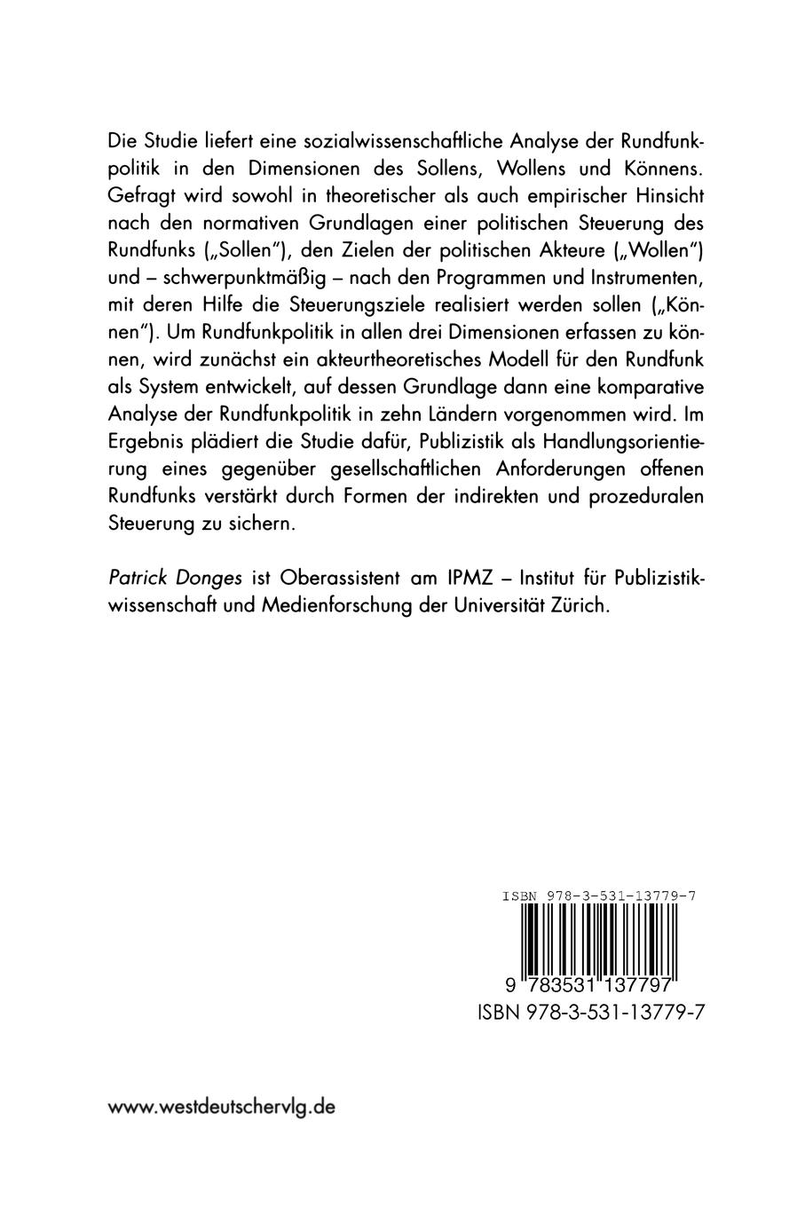 Rückseitencover Rundfunkpolitik zwischen Sollen, Wollen und Können
